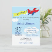 Airplane Baby Boy Shower Invitation Sky Blue Kaart (Staand voorkant)