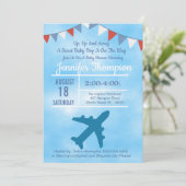 Airplane Baby Boy Shower-uitnodiging Kaart (Staand voorkant)