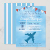 Airplane Baby Boy Shower-uitnodiging Kaart (Voorkant / Achterkant)