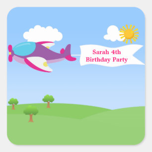 Airplane Banner Girl Birthday Party Stickers