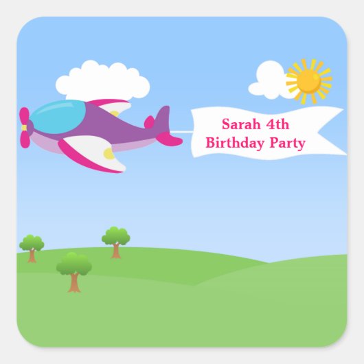 Airplane Banner Girl Birthday Party Stickers (Voorkant)
