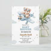 Airplane Bear Baby Shower Invitation Kaart (Staand voorkant)