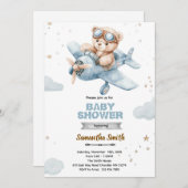 Airplane Bear Baby Shower Invitation Kaart (Voorkant / Achterkant)