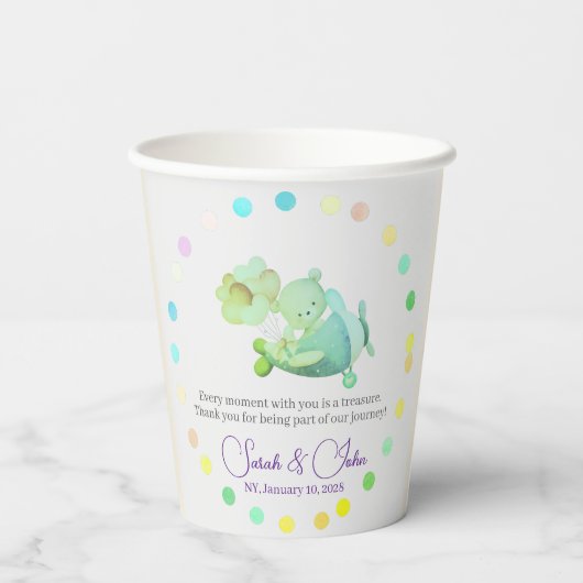 AIRPLANE BEAR pastel clouds rainbow editable Papieren Bekers (Achterkant)