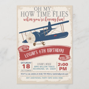 Airplane Birthday Invitation Boy Kaart