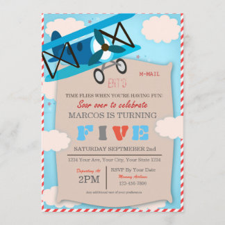Airplane Birthday Invitation for Pilot Boy Kaart