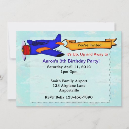 Airplane Birthday Party Personalized Invite Kaart (Voorkant)