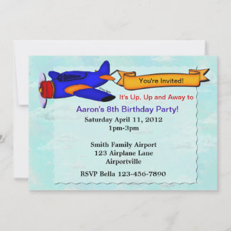 Airplane Birthday Party Personalized Invite Kaart