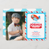Airplane Birthday Party Photo Invitation Kaart (Voorkant / Achterkant)