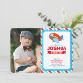 Airplane Birthday Party Photo Invitation Kaart (Staand voorkant)