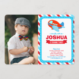 Airplane Birthday Party Photo Invitation Kaart