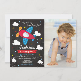 Airplane Birthday Photo Invitation | Time Files Kaart