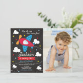 Airplane Birthday Photo Invitation | Time Files Kaart (Staand voorkant)