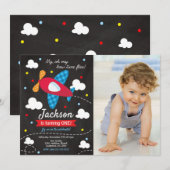 Airplane Birthday Photo Invitation | Time Files Kaart (Voorkant / Achterkant)
