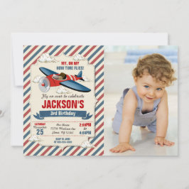 Airplane Birthday Photo Invitation | Time Flies Kaart