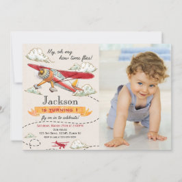 Airplane Birthday Photo Invitation Vintage Plane Kaart