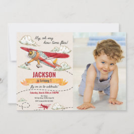 Airplane Birthday Photo Invitation Vintage Retro Kaart