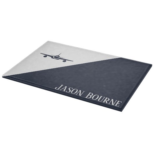 Airplane Blue and White Aviation Personalized Snijplank (Hoek)