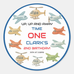 Airplane Boy 1e Verjaardag   Leuke lucht thema fee Ronde Sticker