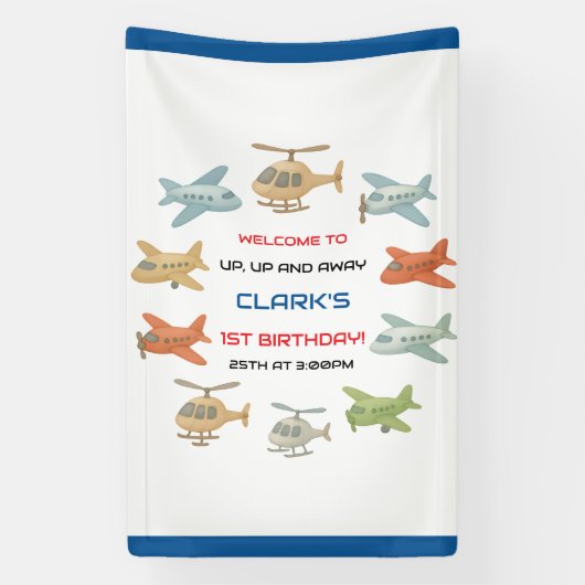 Airplane Boy 1e Verjaardag | Leuke lucht thema fee Spandoek (Verticaal)