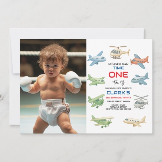 Airplane Boy 1st Birthday | Fun Sky Theme Party Kaart (Voorkant)