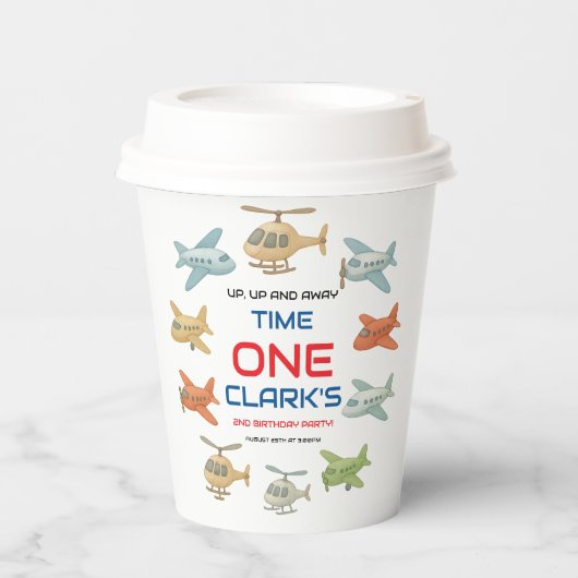 Airplane Boy 1st Birthday | Fun Sky Theme Party Papieren Bekers (Voorkant)