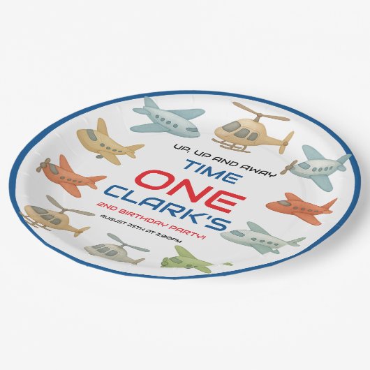 Airplane Boy 1st Birthday | Fun Sky Theme Party Papieren Bordje (Gekanteld)