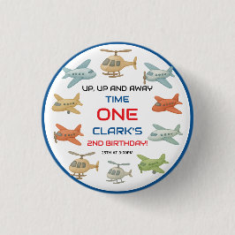 Airplane Boy 1st Birthday | Fun Sky Theme Party Ronde Button 3,2 Cm