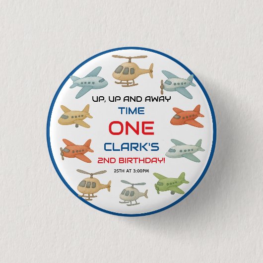 Airplane Boy 1st Birthday | Fun Sky Theme Party Ronde Button 3,2 Cm (Voorkant)