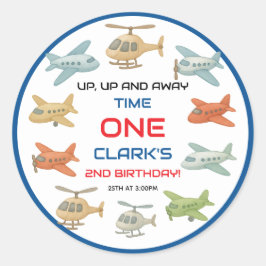 Airplane Boy 1st Birthday | Fun Sky Theme Party Ronde Sticker