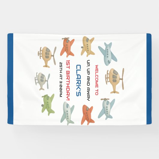 Airplane Boy 1st Birthday | Fun Sky Theme Party Spandoek (Horizontaal)