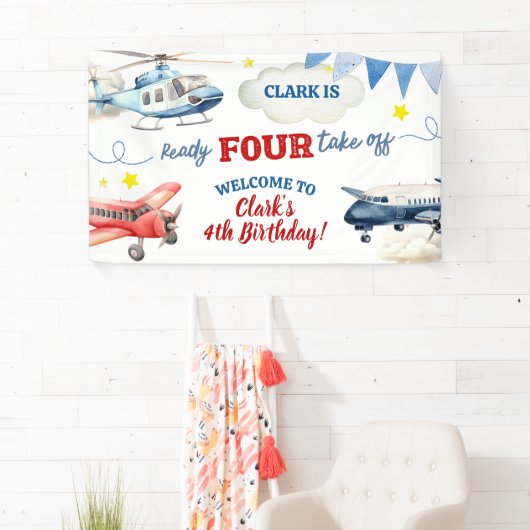 Airplane Boy 4th Birthday Large Banner (Insitu)