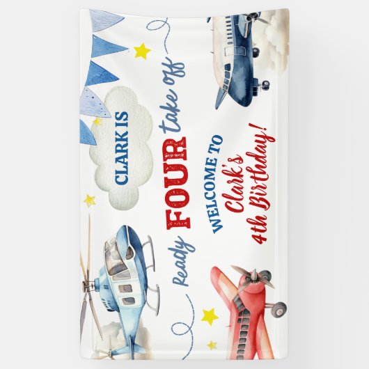 Airplane Boy 4th Birthday Large Banner (Verticaal)