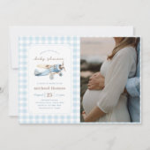  Airplane Boy Baby shower Foto Kaart (Voorkant)