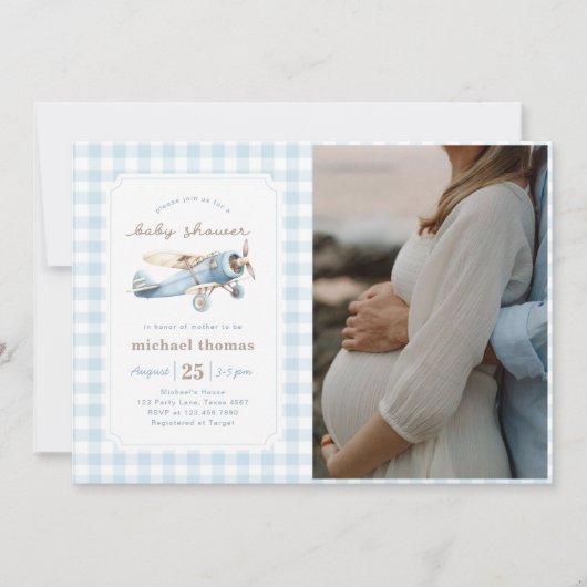  Airplane Boy Baby shower Foto Kaart (Voorkant)