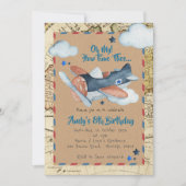 Airplane Boy Birthday  Invitation Kaart (Voorkant)