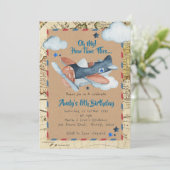 Airplane Boy Birthday  Invitation Kaart (Staand voorkant)