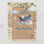 Airplane Boy Birthday  Invitation Kaart (Voorkant / Achterkant)