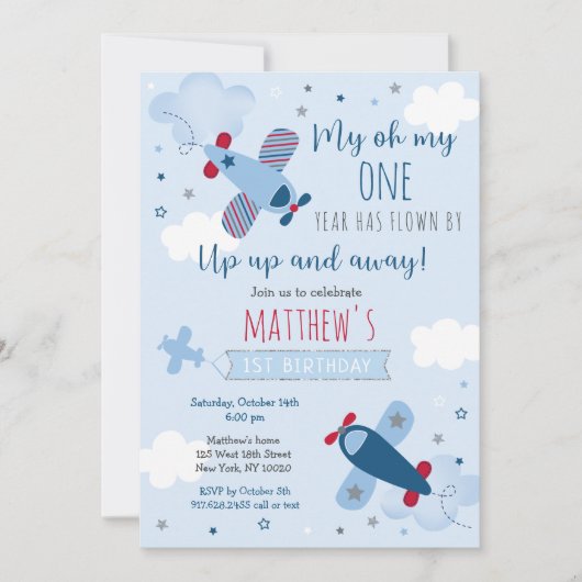 Airplane Boy First Birthday Kaart (Voorkant)