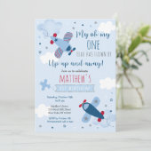 Airplane Boy First Birthday Kaart (Staand voorkant)