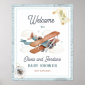  Airplane Boy Travel Baby shower Welkom Poster (Voorkant)