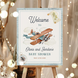  Airplane Boy Travel Baby shower Welkom Poster