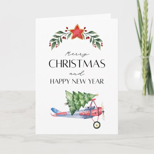 Airplane carries Christmas Tree Family Photo Funny Kaart (Voorkant)