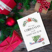 Airplane carries Christmas Tree Family Photo Funny Kaart