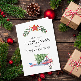 Airplane carries Christmas Tree Family Photo Funny Kaart