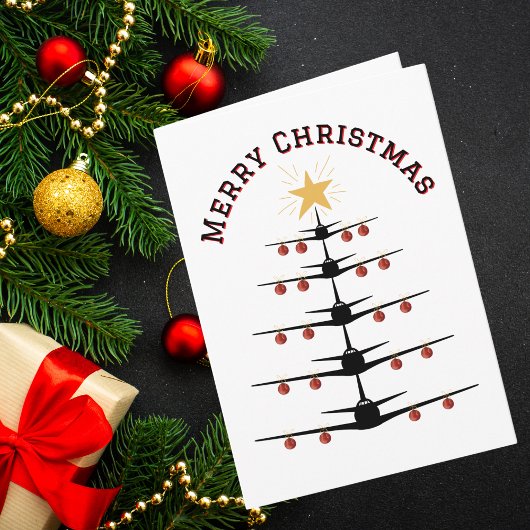 Airplane Christmas Tree Family Photo Simple Custom Kaart