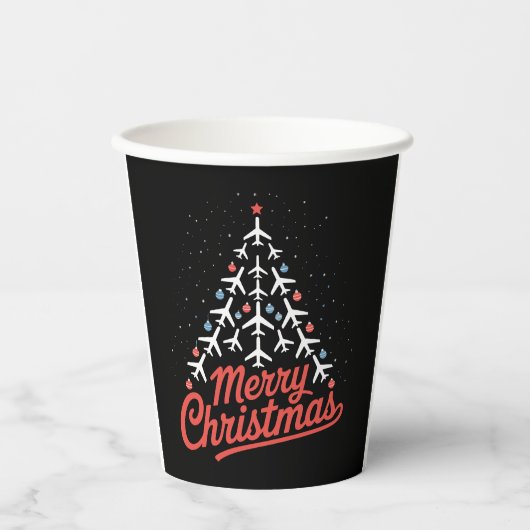 Airplane Christmas Tree Pilot Papieren Bekers (Voorkant)