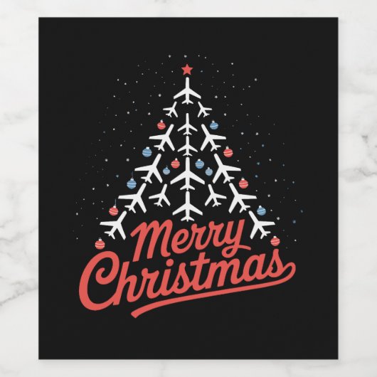 Airplane Christmas Tree Pilot Wijn Etiket (Enkel label)