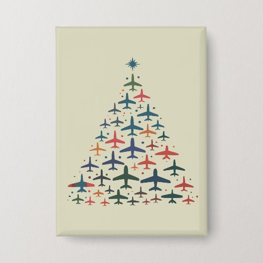 Airplane Christmas Tree Retro Pilot Flying Flight Button (Voorkant)