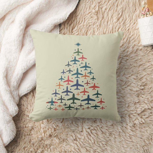 Airplane Christmas Tree Retro Pilot Flying Flight  Kussen (Deken)